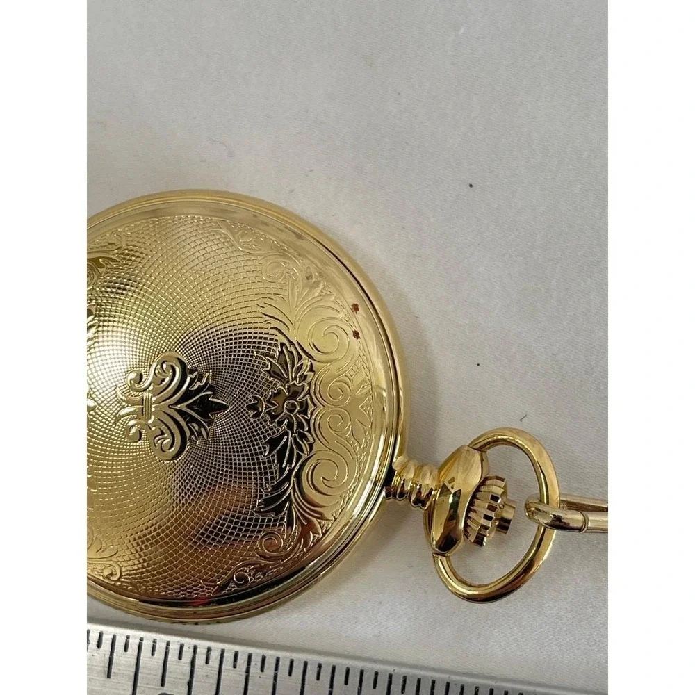 Majesti Gold Tone Sun Moon Phase Pocket Watch Swiss Parts Roman Numeral Date